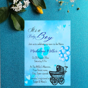Beautiful Baby Boy Blue Baby Shower Invitation