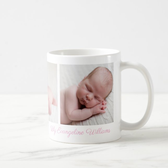 Beautiful Baby Girl Photo Pretty Pink Script Name Coffee Mug (Right)