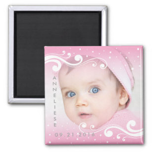 Beautiful Baby Girl Photo with Name and Date Magnet