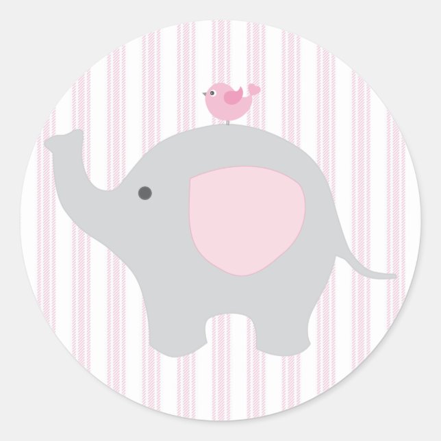 Beautiful Baby Girl Pink Elephant Classic Round Sticker (Front)