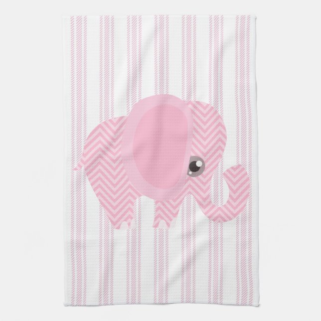 Beautiful Baby Girl Pink Elephant Kitchen Towel (Vertical)