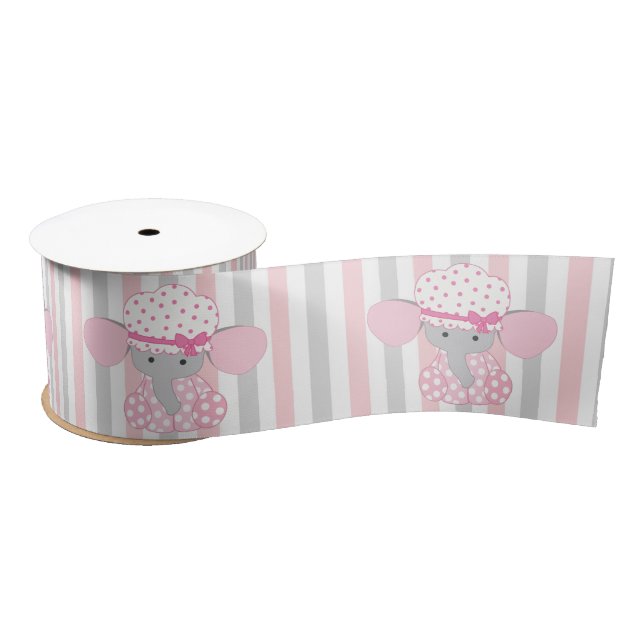 Beautiful Baby Girl Pink Elephant Satin Ribbon (Spool)