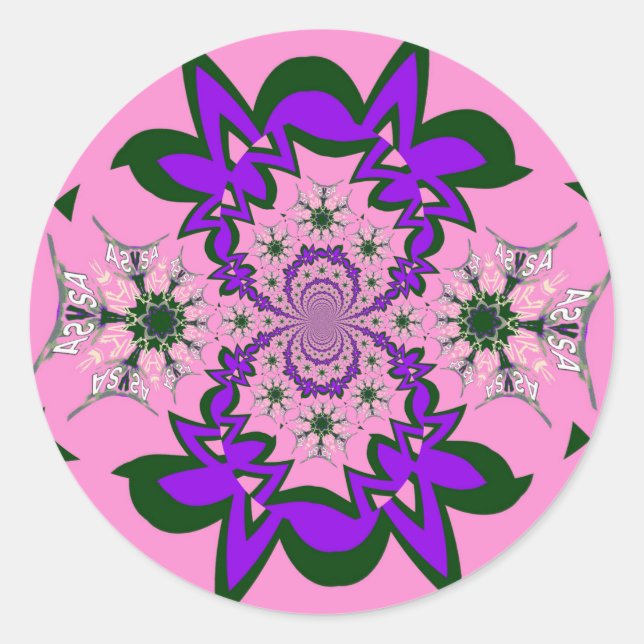 Beautiful Baby Pink Floral Purple Shade Motif Art  Classic Round Sticker (Front)