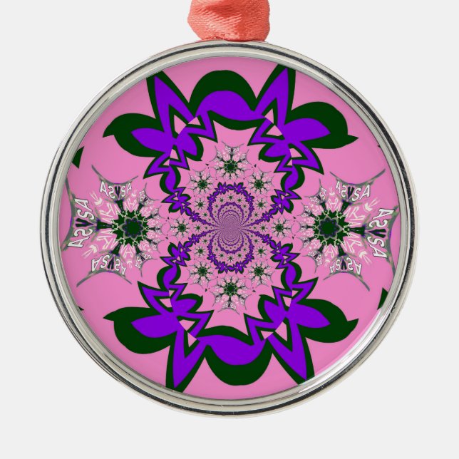 Beautiful Baby Pink Floral Purple Shade Motif Art  Metal Ornament (Front)