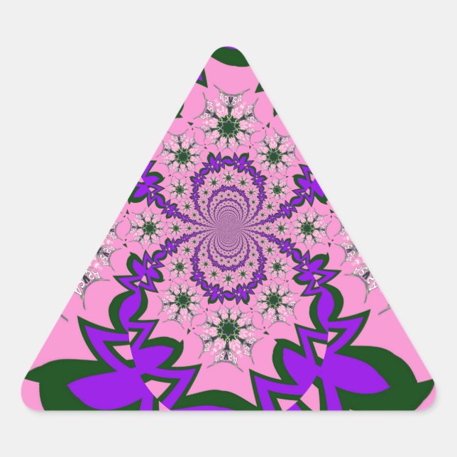 Beautiful Baby Pink Floral Purple Shade Motif Art  Triangle Sticker (Front)