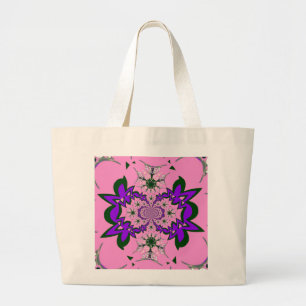 Beautiful baby pink floral purple shade motif mono large tote bag
