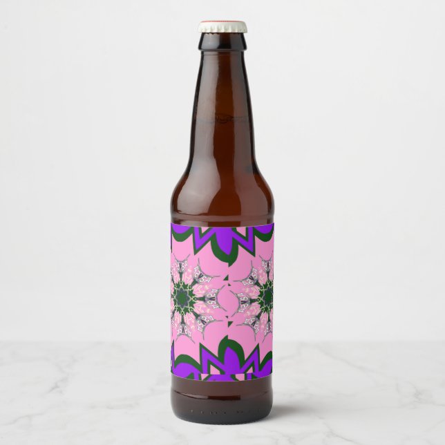 Beautiful baby pink  purple shade motif monogram beer bottle label (Front)