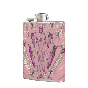 Beautiful baby pink  purple shade motif monogram hip flask