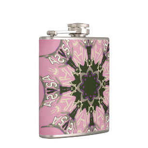 Beautiful baby pink purple shade motif monogram hip flask