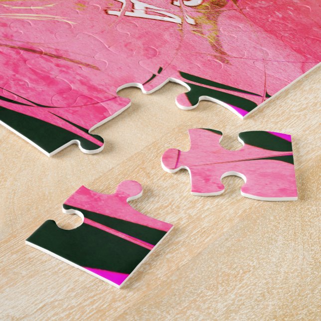 Beautiful baby pink  purple shade motif monogram jigsaw puzzle (Side)