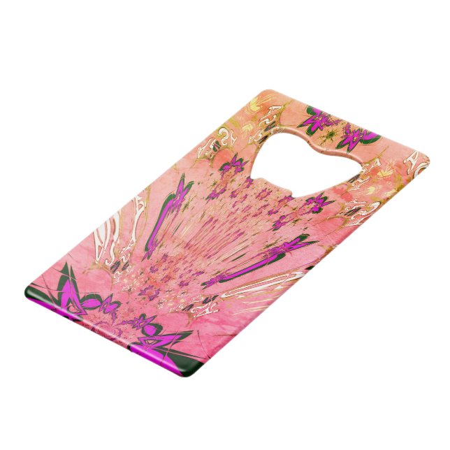 Beautiful baby pink  purple shade motif monogram wallet bottle opener (Back Angled)
