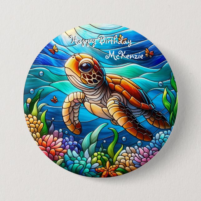 Beautiful Baby Sea Turtle Swimming 3 Inch Round Button (Front)