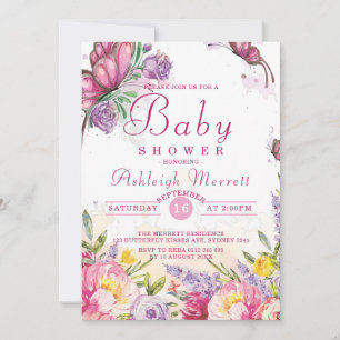 Beautiful Baby Shower Butterfly watercolor Invitation