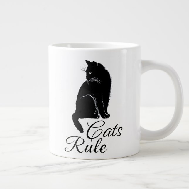 Beautiful Back Sitting Cat - Cats Rule Large Coffee Mug (Right)