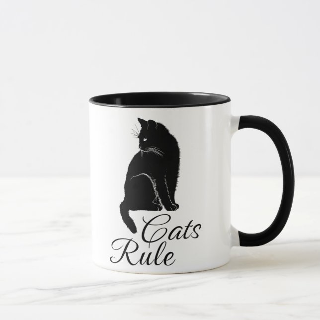 Beautiful Back Sitting Cat with "Cats Rule" Text Mug (Right)