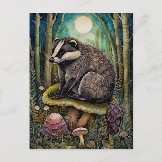 Beautiful Badger In The Forest Art Postcard (Front)