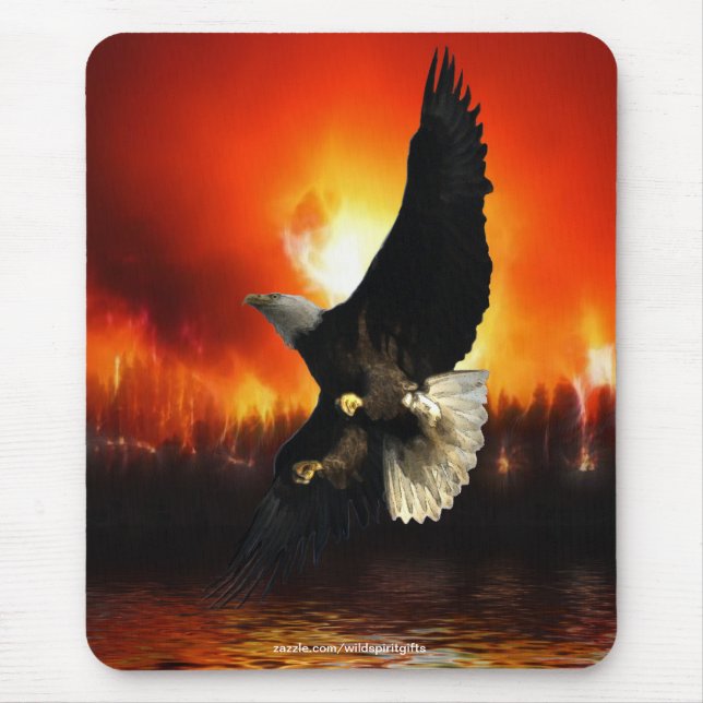 BEAUTIFUL BALD EAGLE & FOREST FIRE Mousepad (Front)