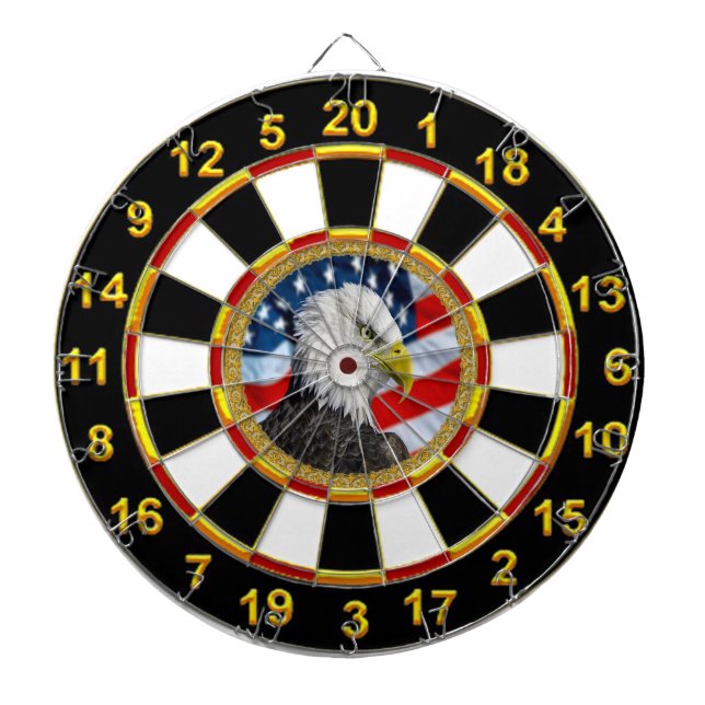 Beautiful Bald Eagle gold plated foil design Dartboard (Front)