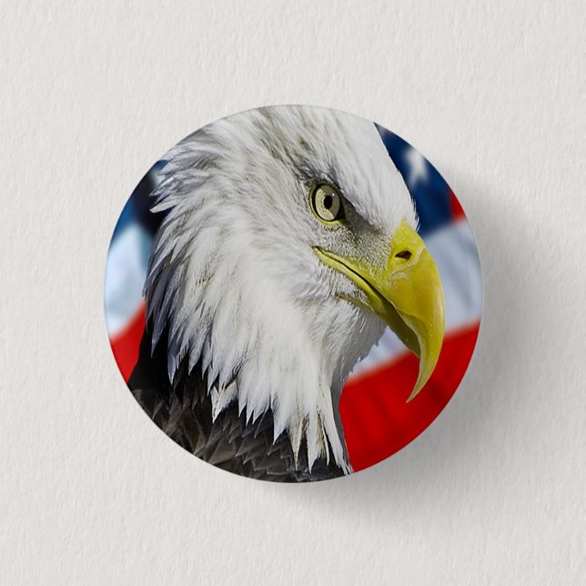 Beautiful Bald Eagle head  and a American flag 1 1 Inch Round Button (Front)