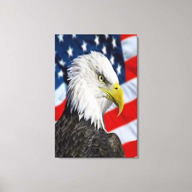 Beautiful Bald Eagle head  and a American flag 1 Canvas Print (Front)