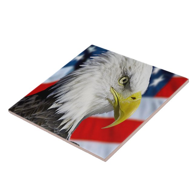 Beautiful Bald Eagle head  and a American flag 1 Tile (Side)
