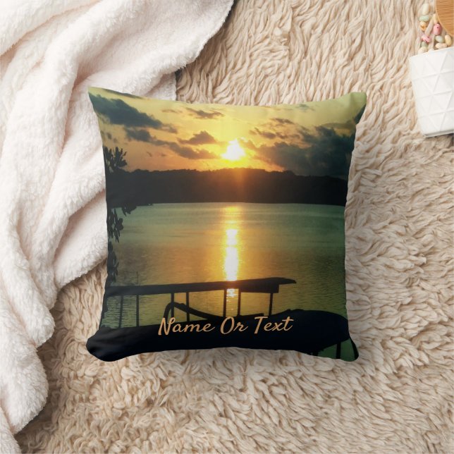 Beautiful Bali Sunset Beach & Fishing Boat Custom Throw Pillow (Blanket)