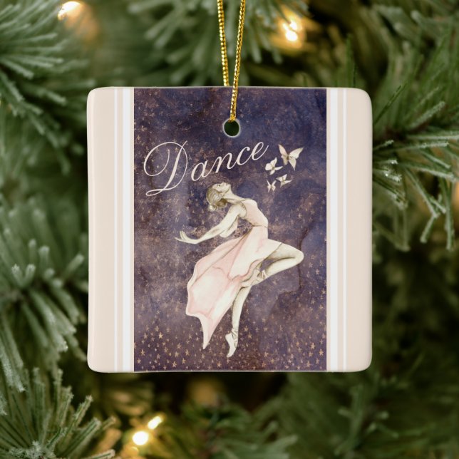 Beautiful Ballerina and Butterflies Pink Christmas Ceramic Ornament (Tree)