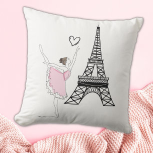 Beautiful Ballerina and Eiffel Tower Dance Ballet Throw Pillow