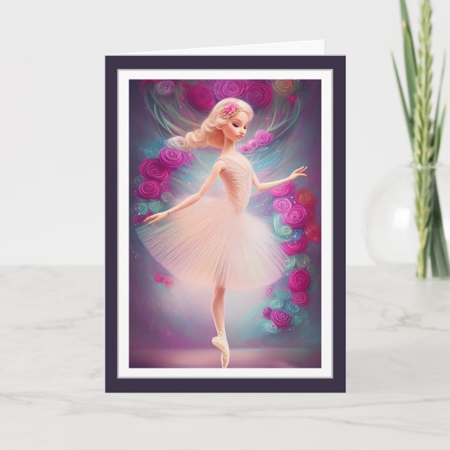 Beautiful Ballerina and Roses Floral Ballet Dance Card (Front)