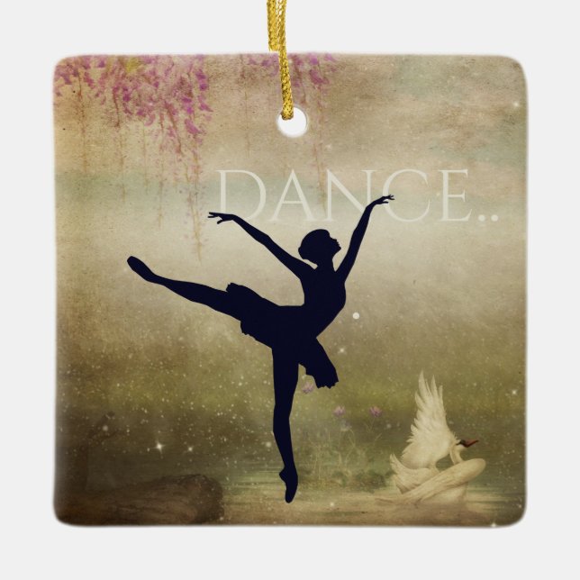 Beautiful Ballerina and Swan Dance Ceramic Ornament (Front)