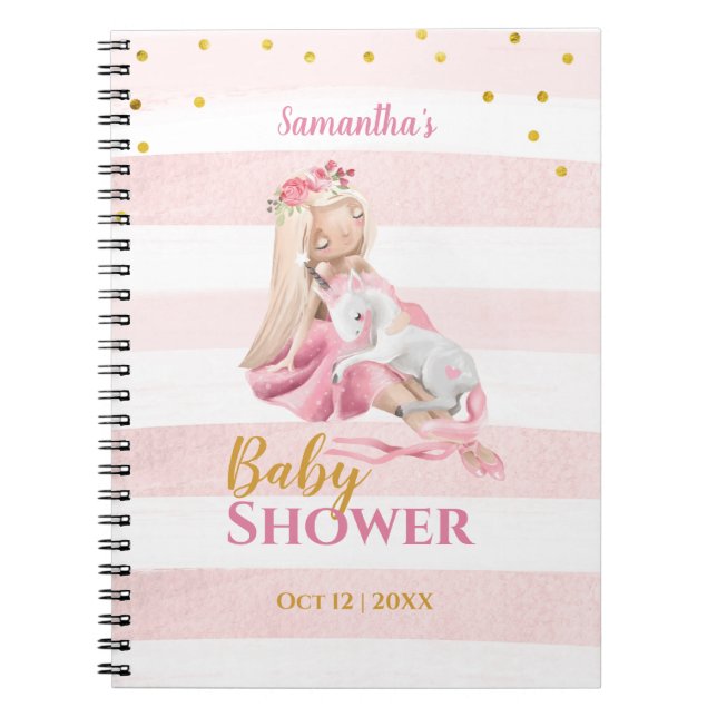 Beautiful Ballerina and Unicorn Baby Shower  Notebook (Front)