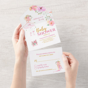 Beautiful Ballerina It's a Girl Baby Shower All In All In One Invitation