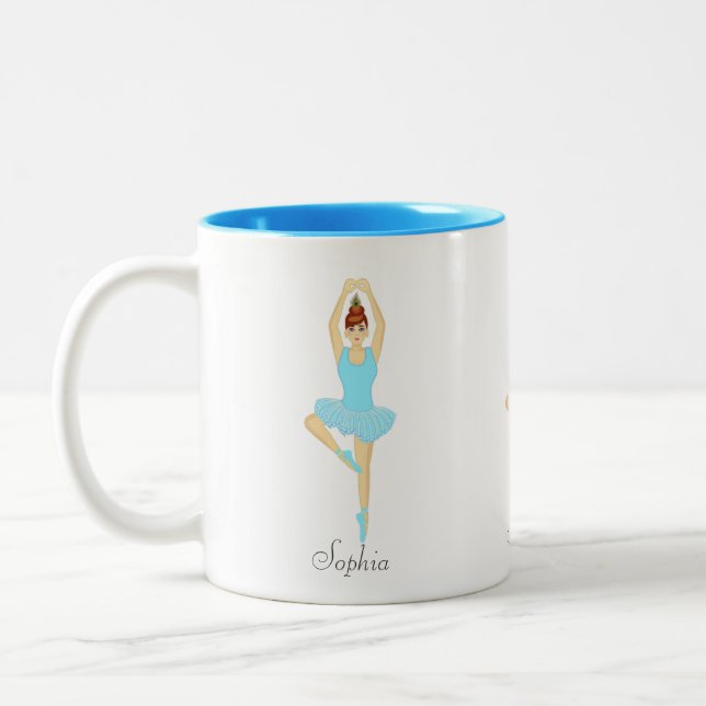 Beautiful ballet dancer dressed in light blue Two-Tone coffee mug (Left)