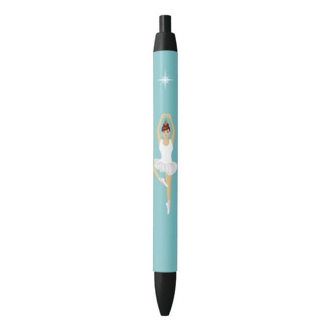 Beautiful Ballet Dancer on Light Blue Black Ink Pen (Front Vertical)