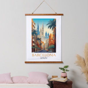 Beautiful Barcelona Spain Retro Vintage Travel Hanging Tapestry
