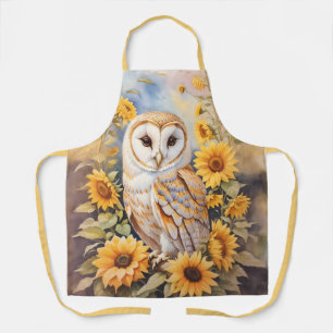 Beautiful Barn Owl And Sunflowers Apron