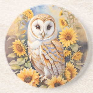 Beautiful Barn Owl And Sunflowers Coaster