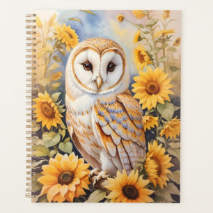 Beautiful Barn Owl And Sunflowers Planner