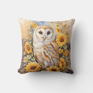 Beautiful Barn Owl And Sunflowers Throw Pillow