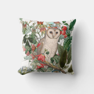 Beautiful Barn Owl and Vintage Florals Throw Pillow