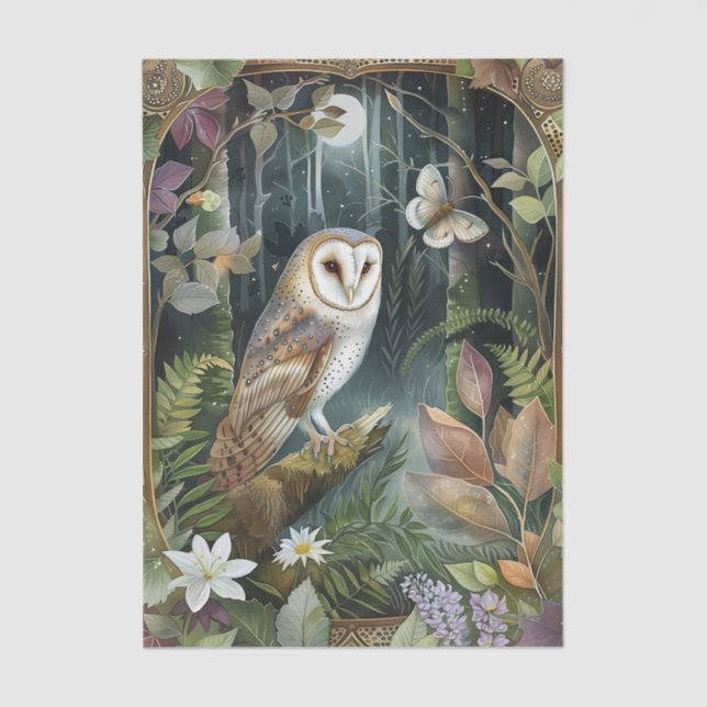 Beautiful Barn Owl in the Moonlight Illustration Tissue Paper (Front)