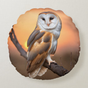 Beautiful Barn Owl Round Pillow
