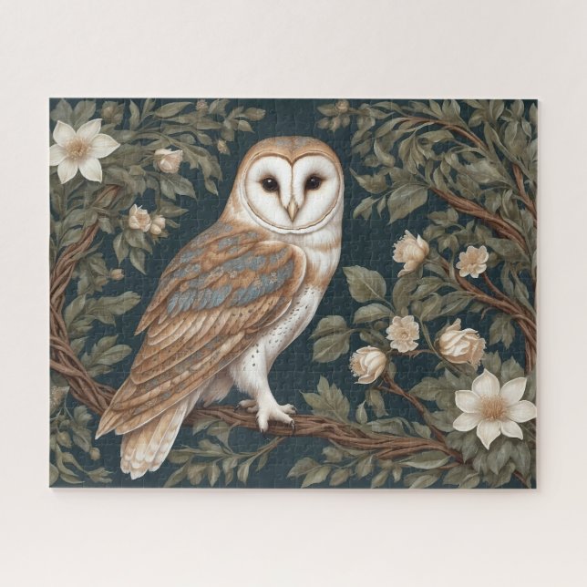 Beautiful Barn Owl William Morris Inspired Jigsaw Puzzle (Horizontal)
