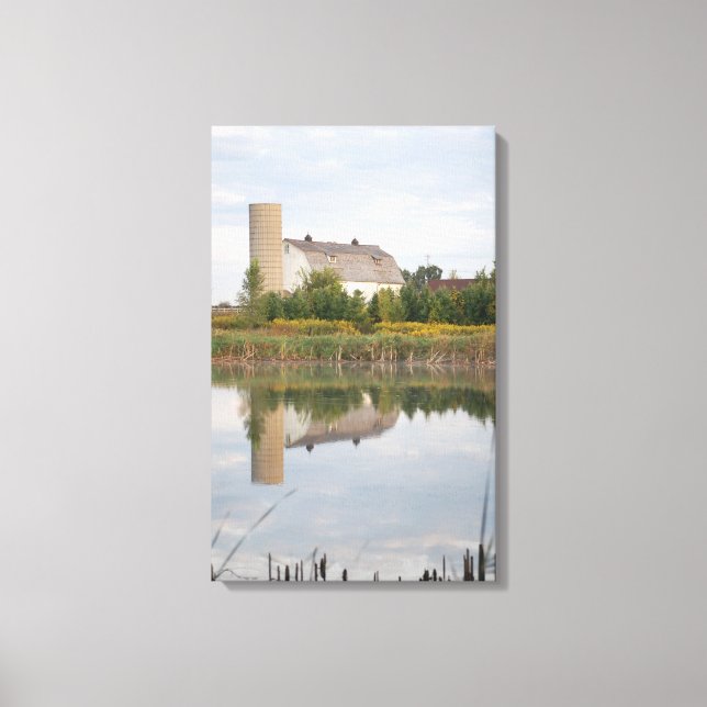 Beautiful Barn reflected in the Pond Canvas Print (Front)