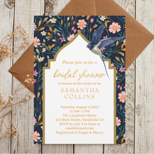 Beautiful Barn Swallow Watercolor Bridal Shower Invitation