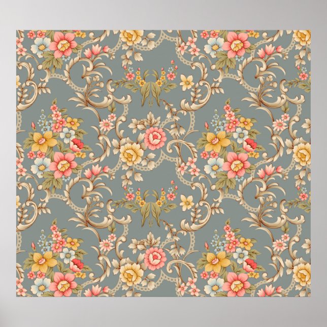 Beautiful Baroque Ornament style border design han Poster (Front)