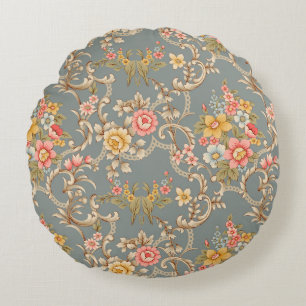 Beautiful Baroque Ornament style border design han Round Pillow