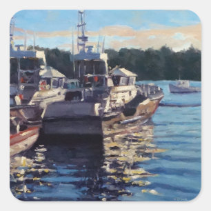 Beautiful Bass Harbour Maine Fishing Boat Scene Square Sticker