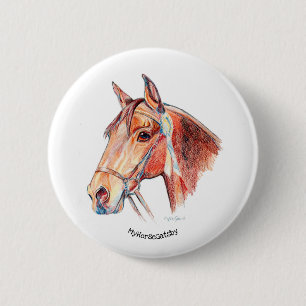 Beautiful Bay Horse with Rosette 2 Inch Round Button