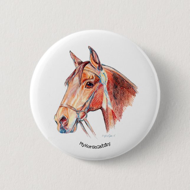 Beautiful Bay Horse with Rosette 2 Inch Round Button (Front)